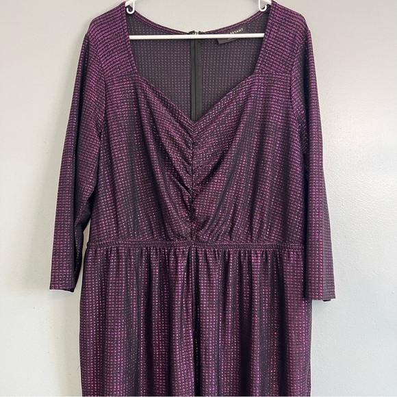 LANE BRYANT SHIMMER PURPLE 3/4 SLEEVE FRONT RUCHED V-NECK JUMPSUIT SZ 18/20 - Picture 4 of 12